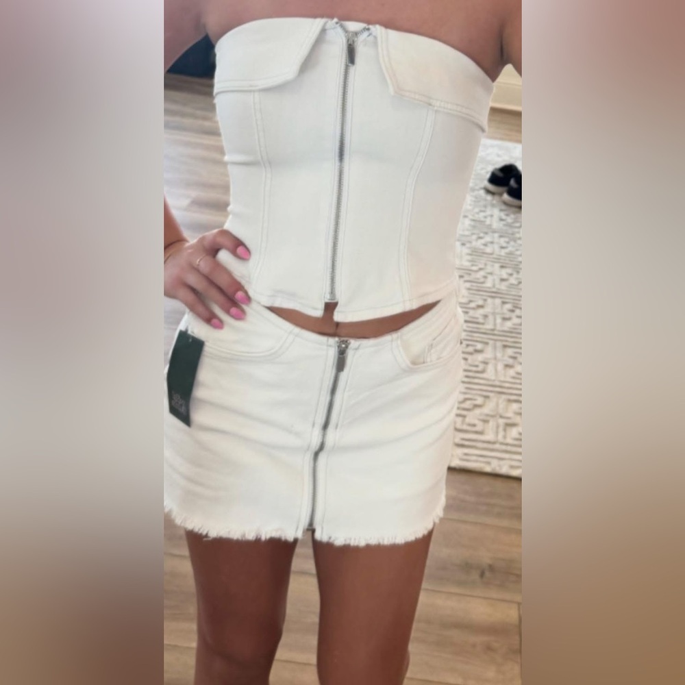 Target denim white Zip-Up Top and Skirt Set